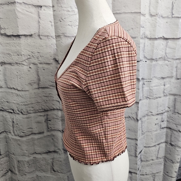 American Eagle Outfitters Pink Ribbed Crop T-Shirt - Picture 6 of 9